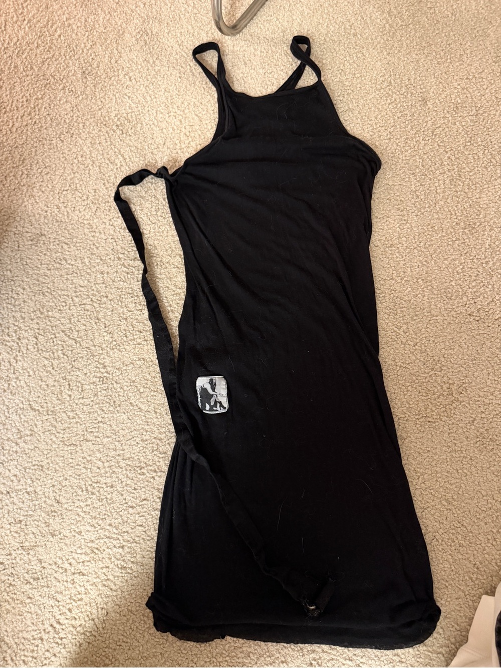 Rick Owens Black Tank Dress S Organic Cotton Graphic Patch Italy